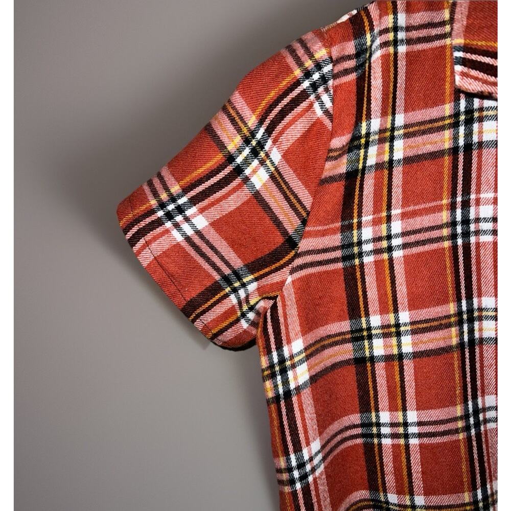 Plaid Flannel Pullover Top - Burnt Orange Fall Style w/ Accent Zipper - Sz S - Picture 9 of 9